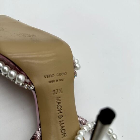Mach & Mach Pink Crystals Embellishments Faux Pearls Ankle Straps Pumps Sz 37.5 - Picture 7 of 12